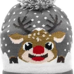 JAP Christmas JAP Kerstmuts - Kerst Beanie Voor Volwassenen En Kinderen - Rudolf - Oh Deer - Grijs