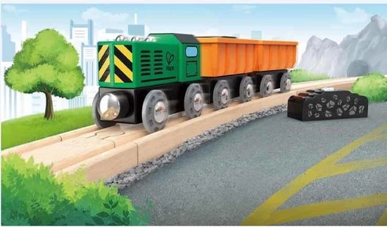 Hape Diesel Goederentrein 5-delig Groen/oranje/zwart 11 Hape Diesel Goederentrein 5-delig Groen/oranje/zwart - Afbeelding 9