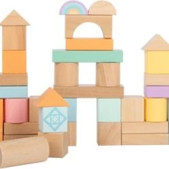 Small Foot Company Pastel Houten Bouwblokken - 50 Stuks - Houten Speelgoed Vanaf 1 Jaar
