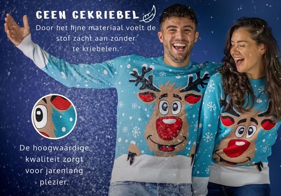 JAP Christmas JAP Foute Kersttrui - Rudolf Het Rendier - Kerstcadeau Volwassenen - Dames En Heren - Kerst - S - Licht Blauw 7 JAP Christmas JAP Foute Kersttrui - Rudolf Het Rendier - Kerstcadeau Volwassenen - Dames En Heren - Kerst - S - Licht Blauw - Afbeelding 5