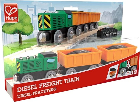 Hape Diesel Goederentrein 5-delig Groen/oranje/zwart 8 Hape Diesel Goederentrein 5-delig Groen/oranje/zwart - Afbeelding 6