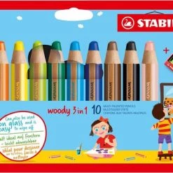 STABILO Woody 3 In 1 - Multi Talent Kleurpotlood - Etui Met 10 Kleuren + Puntenslijper