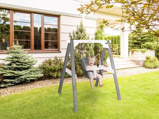 AXI Baby Schommel In Grijs/Wit Met Zitje In Grijs/Wit - FSC Hout - Babyschommel Voor Kindjes Van 9-36 Maanden - Met 4 Grondankers 4 AXI Baby Schommel In Grijs/Wit Met Zitje In Grijs/Wit - FSC Hout - Babyschommel Voor Kindjes Van 9-36 Maanden - Met 4 Grondankers - Afbeelding 2