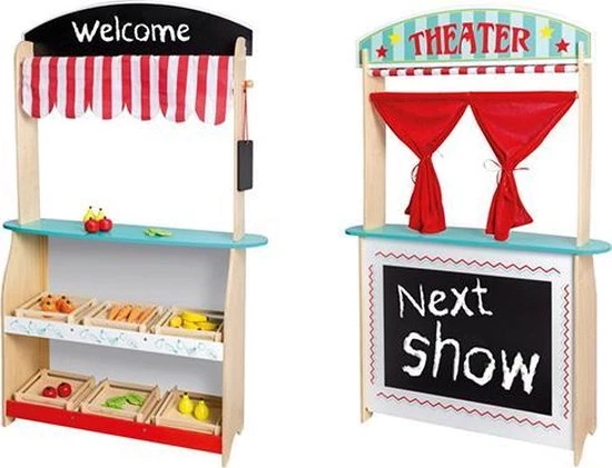 Jou?co 2 In 1 Theater En Winkel Met 6 Poppenkastpoppen-kassa-18-delige Boodschappen Set 6 Kratjes En 24 Stuks Groente-fruit 8 Jou?co 2 In 1 Theater En Winkel Met 6 Poppenkastpoppen-kassa-18-delige Boodschappen Set 6 Kratjes En 24 Stuks Groente-fruit - Afbeelding 6