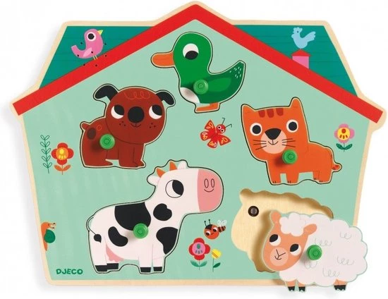 Djeco Geluidenpuzzel - De Boerderij - 5 Stukjes 3 Djeco Geluidenpuzzel - De Boerderij - 5 Stukjes