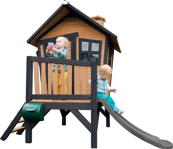 AXI Robin Speelhuis In Bruin/Antraciet - Met Veranda En Grijze Glijbaan - Speelhuisje Op Palen Met Veranda - FSC Hout - Speeltoestel Voor De Tuin 18 AXI Robin Speelhuis In Bruin/Antraciet - Met Veranda En Grijze Glijbaan - Speelhuisje Op Palen Met Veranda - FSC Hout - Speeltoestel Voor De Tuin - Afbeelding 16