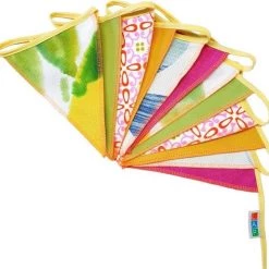 L.A.P. Atelier Vlaggenlijn Lentekriebels | 4 Meter | Stoffen Vlaggetjes | Duurzaam & Handgemaakt | Geel Groen Roze