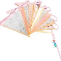 L.A.P. Atelier Mini-vlaggenlijn Baby Girl | 2,5 Meter | Stoffen Vlaggetjes | Duurzaam & Handgemaakt | Roze Wit