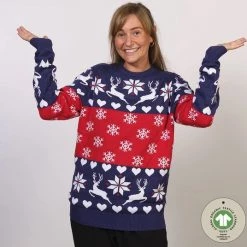 Jule Sweaters Foute Kersttrui Dames & Heren - Christmas Sweater "Kerst Rood & Blauw" - 100% Biologisch Katoen - Kerst Trui Mannen & Vrouwen Maat XL -duurzamer-speelgoed Verkoop 550x536 9