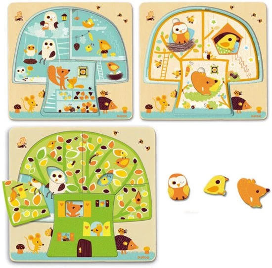 Djeco Laagjespuzzel - Boom Vol Leven - 12 Stukjes 3 Djeco Laagjespuzzel - Boom Vol Leven - 12 Stukjes