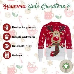 Jule Sweaters Foute Kersttrui Dames & Heren - Christmas Sweater "Rudolf Met Sjaal" - 100% Biologisch Katoen - Kerst Trui Mannen & Vrouwen Maat M -duurzamer-speelgoed Verkoop 550x550 1032