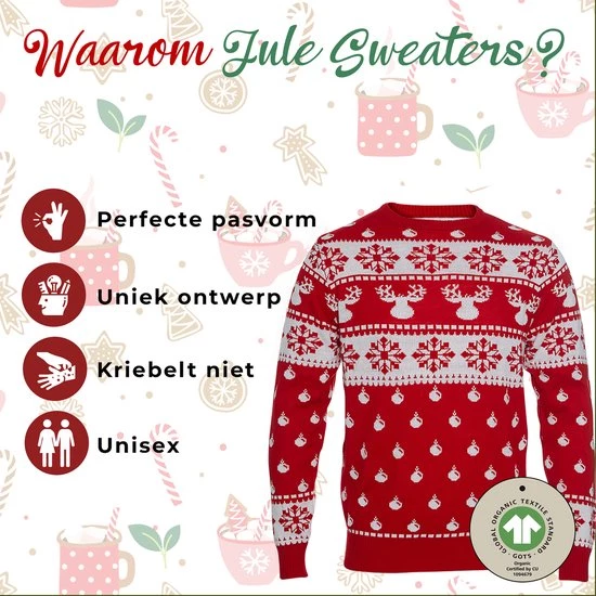 Jule Sweaters Foute Kersttrui Dames & Heren - Christmas Sweater "Klassiek Rood" - 100% Biologisch Katoen - Kerst Trui Mannen & Vrouwen Maat XXXXL 5 Jule Sweaters Foute Kersttrui Dames & Heren - Christmas Sweater "Klassiek Rood" - 100% Biologisch Katoen - Kerst Trui Mannen & Vrouwen Maat XXXXL - Afbeelding 3