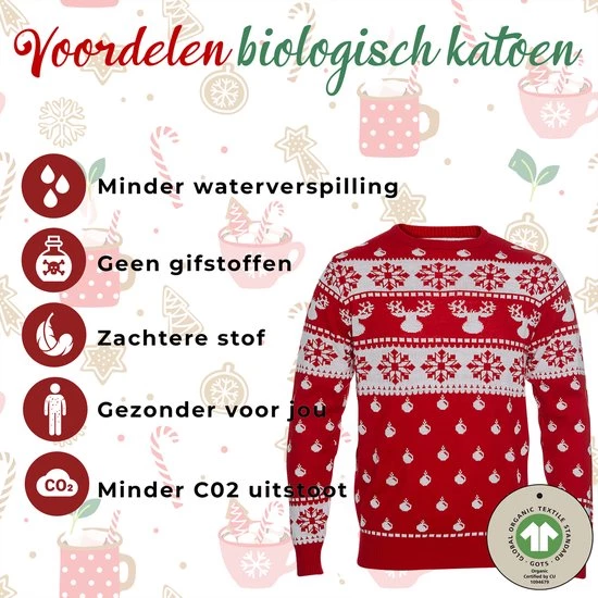 Jule Sweaters Foute Kersttrui Dames & Heren - Christmas Sweater "Klassiek Rood" - 100% Biologisch Katoen - Kerst Trui Mannen & Vrouwen Maat XXXXL 6 Jule Sweaters Foute Kersttrui Dames & Heren - Christmas Sweater "Klassiek Rood" - 100% Biologisch Katoen - Kerst Trui Mannen & Vrouwen Maat XXXXL - Afbeelding 4