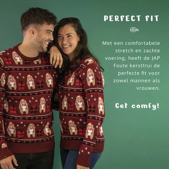 JAP Christmas JAP Foute Kersttrui - Beer Met Geschenk - Kerstcadeau Volwassenen - Dames En Heren - Kerst - XL - Donker Rood 5 JAP Christmas JAP Foute Kersttrui - Beer Met Geschenk - Kerstcadeau Volwassenen - Dames En Heren - Kerst - XL - Donker Rood - Afbeelding 3
