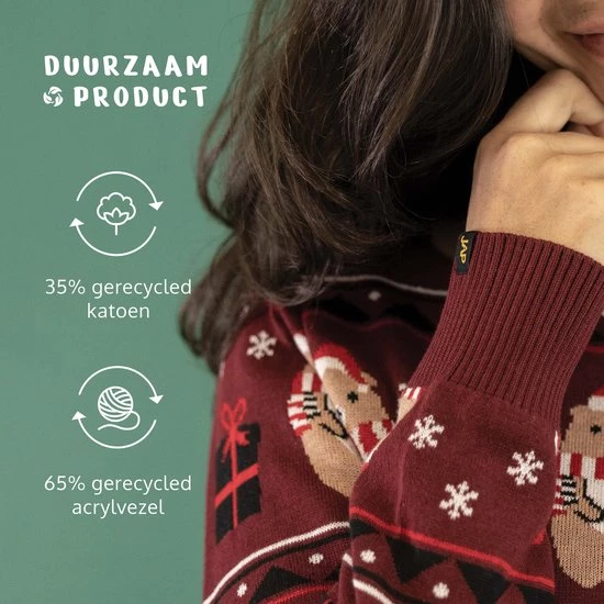 JAP Christmas JAP Foute Kersttrui - Beer Met Geschenk - Kerstcadeau Volwassenen - Dames En Heren - Kerst - XL - Donker Rood 6 JAP Christmas JAP Foute Kersttrui - Beer Met Geschenk - Kerstcadeau Volwassenen - Dames En Heren - Kerst - XL - Donker Rood - Afbeelding 4