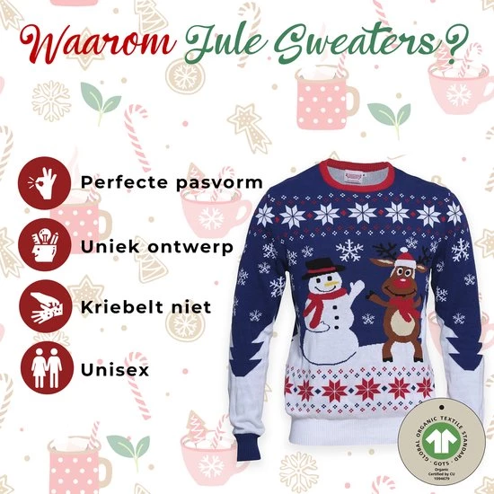 Jule Sweaters Foute Kersttrui Dames & Heren - Christmas Sweater "Beste Vrienden" - 100% Biologisch Katoen - Kerst Trui Mannen & Vrouwen Maat L 4 Jule Sweaters Foute Kersttrui Dames & Heren - Christmas Sweater "Beste Vrienden" - 100% Biologisch Katoen - Kerst Trui Mannen & Vrouwen Maat L - Afbeelding 2