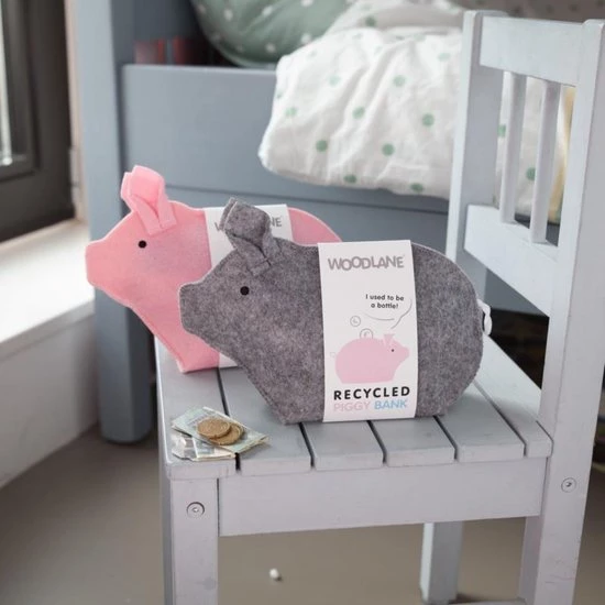 Woodlane Gerecyclede Spaarpot - Spaarvarken Roze 4 Woodlane Gerecyclede Spaarpot - Spaarvarken Roze - Afbeelding 2