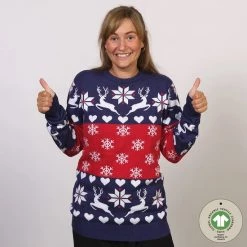 Jule Sweaters Foute Kersttrui Dames & Heren - Christmas Sweater "Kerst Rood & Blauw" - 100% Biologisch Katoen - Kerst Trui Mannen & Vrouwen Maat XXL -duurzamer-speelgoed Verkoop 550x550 660