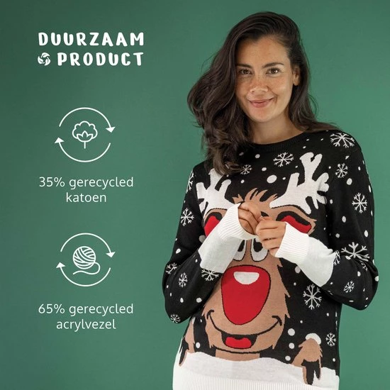 JAP Christmas JAP Foute Kersttrui - Rudolf Het Rendier - Kerstcadeau Volwassenen - Dames En Heren - Kerst - 3XL - Zwart 6 JAP Christmas JAP Foute Kersttrui - Rudolf Het Rendier - Kerstcadeau Volwassenen - Dames En Heren - Kerst - 3XL - Zwart - Afbeelding 4