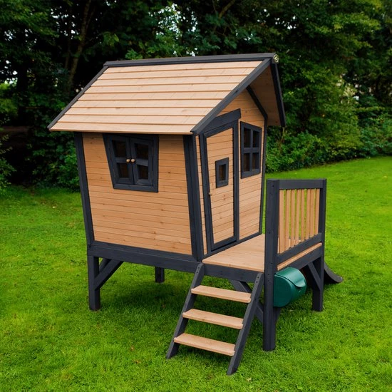 AXI Robin Speelhuis In Bruin/Antraciet - Met Veranda En Grijze Glijbaan - Speelhuisje Op Palen Met Veranda - FSC Hout - Speeltoestel Voor De Tuin 15 AXI Robin Speelhuis In Bruin/Antraciet - Met Veranda En Grijze Glijbaan - Speelhuisje Op Palen Met Veranda - FSC Hout - Speeltoestel Voor De Tuin - Afbeelding 13