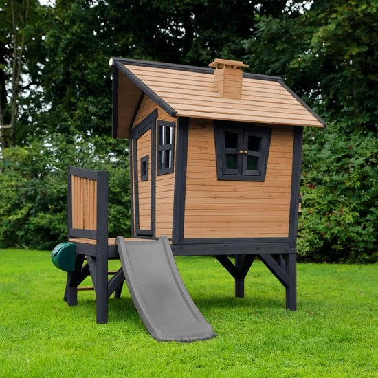 AXI Robin Speelhuis In Bruin/Antraciet - Met Veranda En Grijze Glijbaan - Speelhuisje Op Palen Met Veranda - FSC Hout - Speeltoestel Voor De Tuin 16 AXI Robin Speelhuis In Bruin/Antraciet - Met Veranda En Grijze Glijbaan - Speelhuisje Op Palen Met Veranda - FSC Hout - Speeltoestel Voor De Tuin - Afbeelding 14