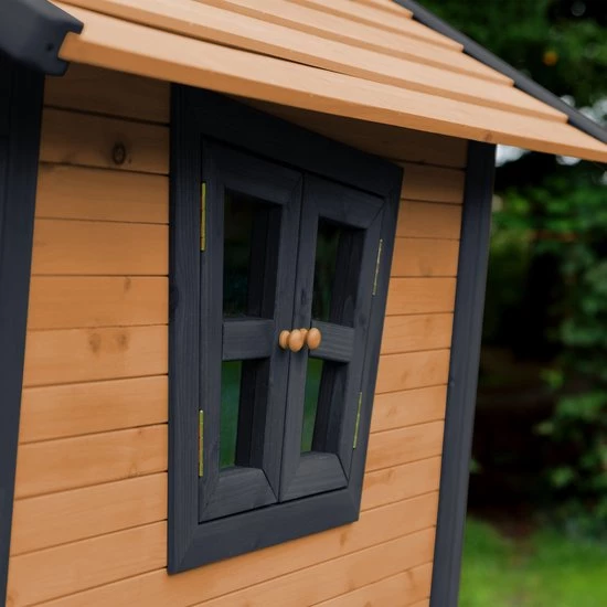 AXI Robin Speelhuis In Bruin/Antraciet - Met Veranda En Grijze Glijbaan - Speelhuisje Op Palen Met Veranda - FSC Hout - Speeltoestel Voor De Tuin 17 AXI Robin Speelhuis In Bruin/Antraciet - Met Veranda En Grijze Glijbaan - Speelhuisje Op Palen Met Veranda - FSC Hout - Speeltoestel Voor De Tuin - Afbeelding 15