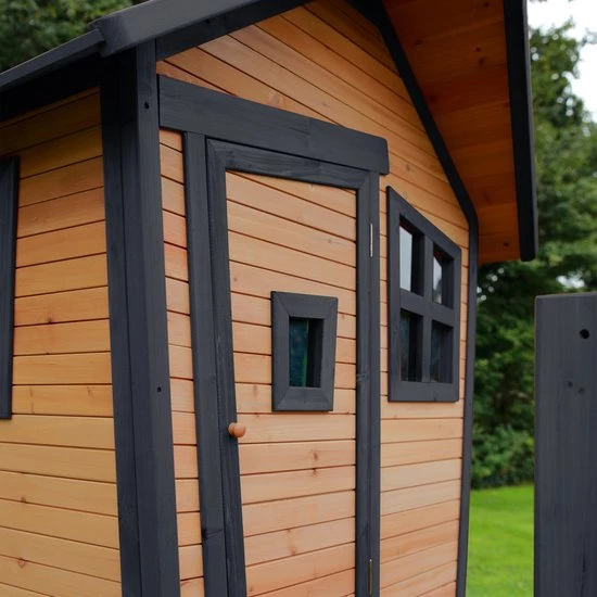 AXI Robin Speelhuis In Bruin/Antraciet - Met Veranda En Grijze Glijbaan - Speelhuisje Op Palen Met Veranda - FSC Hout - Speeltoestel Voor De Tuin 25 AXI Robin Speelhuis In Bruin/Antraciet - Met Veranda En Grijze Glijbaan - Speelhuisje Op Palen Met Veranda - FSC Hout - Speeltoestel Voor De Tuin - Afbeelding 23