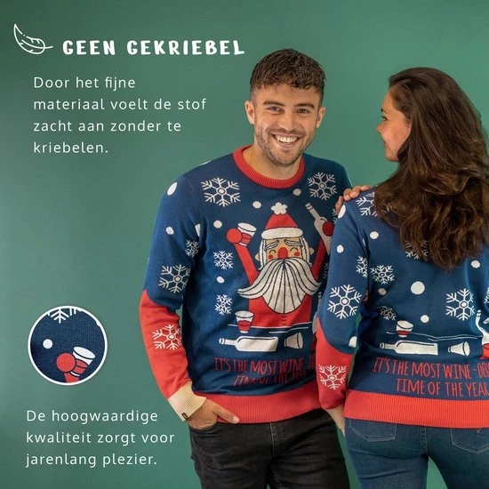 JAP Christmas JAP Foute Kersttrui - Wine-derfull - Kerstcadeau Volwassenen - Dames En Heren - Kerst - S - Blauw 7 JAP Christmas JAP Foute Kersttrui - Wine-derfull - Kerstcadeau Volwassenen - Dames En Heren - Kerst - S - Blauw - Afbeelding 5