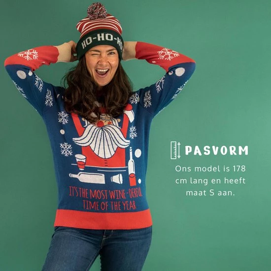 JAP Christmas JAP Foute Kersttrui - Wine-derfull - Kerstcadeau Volwassenen - Dames En Heren - Kerst - S - Blauw 8 JAP Christmas JAP Foute Kersttrui - Wine-derfull - Kerstcadeau Volwassenen - Dames En Heren - Kerst - S - Blauw - Afbeelding 6