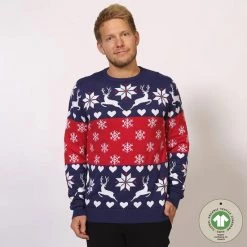 Jule Sweaters Foute Kersttrui Dames & Heren - Christmas Sweater "Kerst Rood & Blauw" - 100% Biologisch Katoen - Kerst Trui Mannen & Vrouwen Maat XL -duurzamer-speelgoed Verkoop 550x550 906