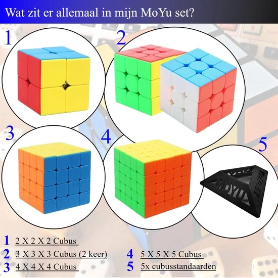 Puzzelkubus – 2x2, 3x3, 4x4, 5x5 - Extra 3x3 Puzzelkubus - Rubiks Cube - MoYu Speed Cube - Gratis 5x Cubestands - Complete Set 4 Puzzelkubus – 2x2, 3x3, 4x4, 5x5 - Extra 3x3 Puzzelkubus - Rubiks Cube - MoYu Speed Cube - Gratis 5x Cubestands - Complete Set - Afbeelding 3
