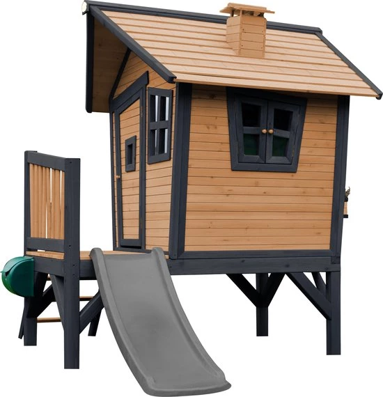 AXI Robin Speelhuis In Bruin/Antraciet - Met Veranda En Grijze Glijbaan - Speelhuisje Op Palen Met Veranda - FSC Hout - Speeltoestel Voor De Tuin 11 AXI Robin Speelhuis In Bruin/Antraciet - Met Veranda En Grijze Glijbaan - Speelhuisje Op Palen Met Veranda - FSC Hout - Speeltoestel Voor De Tuin - Afbeelding 9