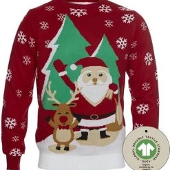 Jule Sweaters Foute Kersttrui Dames & Heren - Christmas Sweater "Kerstman En Lief Rendier" - 100% Biologisch Katoen - Kerst Trui Mannen & Vrouwen Maat XL