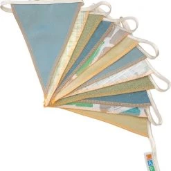 L.A.P. Atelier Vlaggenlijn Waddengevoel | 7,5 Meter | Stoffen Vlaggetjes | Duurzaam & Handgemaakt | Naturel Groen Blauw