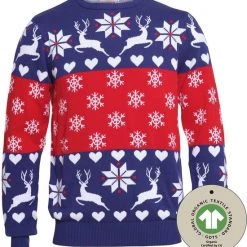 Jule Sweaters Foute Kersttrui Dames & Heren - Christmas Sweater "Kerst Rood & Blauw" - 100% Biologisch Katoen - Kerst Trui Mannen & Vrouwen Maat XL