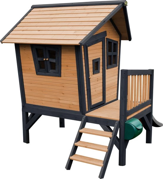 AXI Robin Speelhuis In Bruin/Antraciet - Met Veranda En Grijze Glijbaan - Speelhuisje Op Palen Met Veranda - FSC Hout - Speeltoestel Voor De Tuin 29 AXI Robin Speelhuis In Bruin/Antraciet - Met Veranda En Grijze Glijbaan - Speelhuisje Op Palen Met Veranda - FSC Hout - Speeltoestel Voor De Tuin - Afbeelding 27