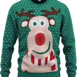 JAP Christmas JAP Foute Kersttrui - Rudolf Met 3D Neus Voor Volwassenen - Kerst - Dames En Heren - Kerstcadeau - XL - Groen