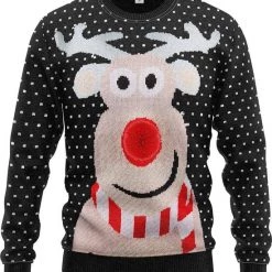 JAP Christmas JAP Foute Kersttrui - Rudolf Met 3D Neus Voor Volwassenen - Kerst - Dames En Heren - Kerstcadeau - M - Zwart