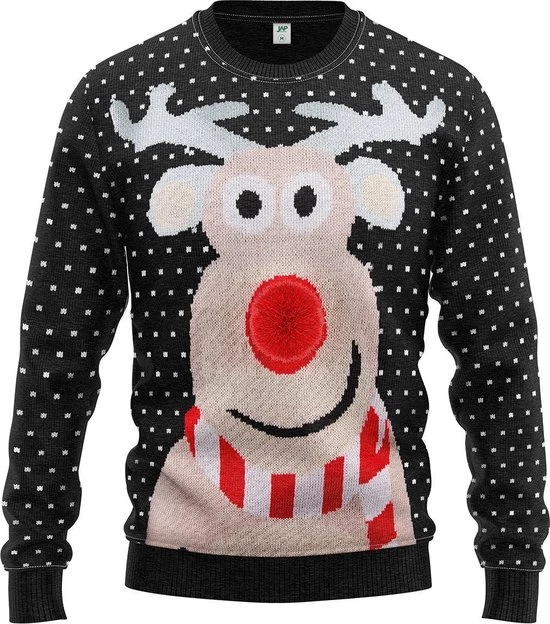 JAP Christmas JAP Foute Kersttrui - Rudolf Met 3D Neus Voor Volwassenen - Kerst - Dames En Heren - Kerstcadeau - L - Zwart 3 JAP Christmas JAP Foute Kersttrui - Rudolf Met 3D Neus Voor Volwassenen - Kerst - Dames En Heren - Kerstcadeau - L - Zwart