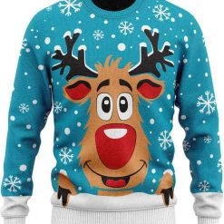 JAP Christmas JAP Foute Kersttrui - Rudolf Het Rendier - Kerstcadeau Volwassenen - Dames En Heren - Kerst - S - Licht Blauw