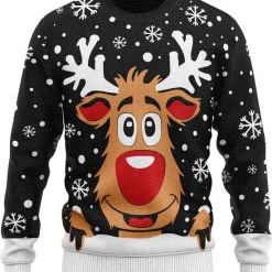 JAP Christmas JAP Foute Kersttrui - Rudolf Het Rendier - Kerstcadeau - Voor Kinderen - Kerst - 4/5 Jaar - Zwart