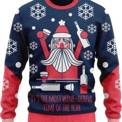 JAP Christmas JAP Foute Kersttrui - Wine-derfull - Kerstcadeau Volwassenen - Dames En Heren - Kerst - S - Blauw