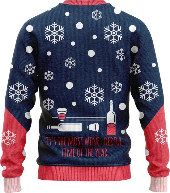 JAP Christmas JAP Foute Kersttrui - Wine-derfull - Kerstcadeau Volwassenen - Dames En Heren - Kerst - S - Blauw 4 JAP Christmas JAP Foute Kersttrui - Wine-derfull - Kerstcadeau Volwassenen - Dames En Heren - Kerst - S - Blauw - Afbeelding 2