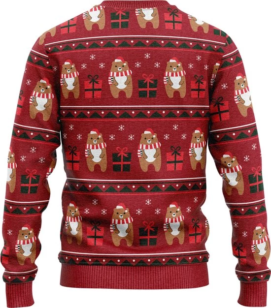 JAP Christmas JAP Foute Kersttrui - Beer Met Geschenk - Kerstcadeau Volwassenen - Dames En Heren - Kerst - XL - Donker Rood 4 JAP Christmas JAP Foute Kersttrui - Beer Met Geschenk - Kerstcadeau Volwassenen - Dames En Heren - Kerst - XL - Donker Rood - Afbeelding 2